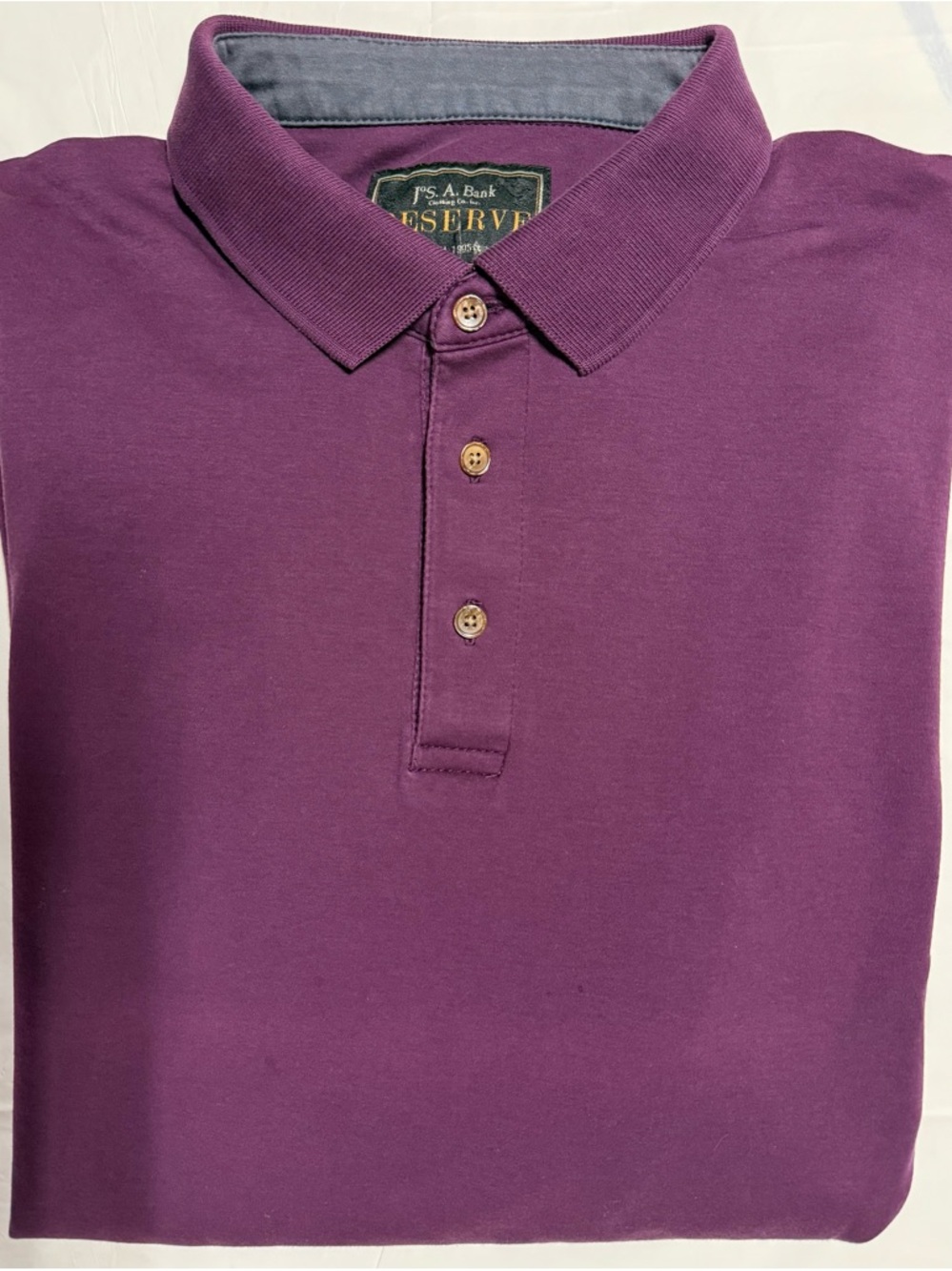 Jos A Bank Reserve Long Sleeve Polo Shirt Men’s L Purple Cotton Classic Preppy